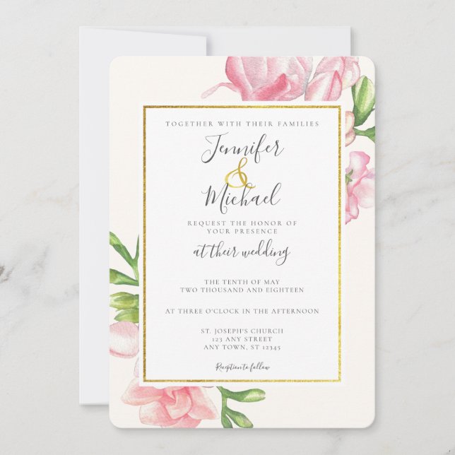 Faire-part de mariage d'ajustement en or rose Flor (Devant)