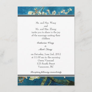 Faire-part de mariage d'amandiers en fleurs.