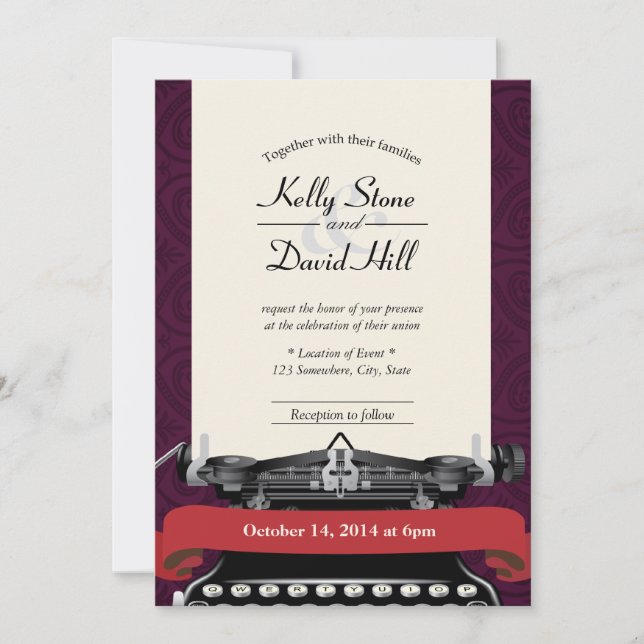 Faire-part de mariage damassé à la machine à écrir (Devant)