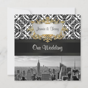 Faire-part de mariage damassé NYC Skyline BW 431