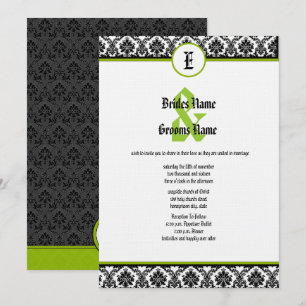 Faire-part de mariage damassé Renaissance Vert & N