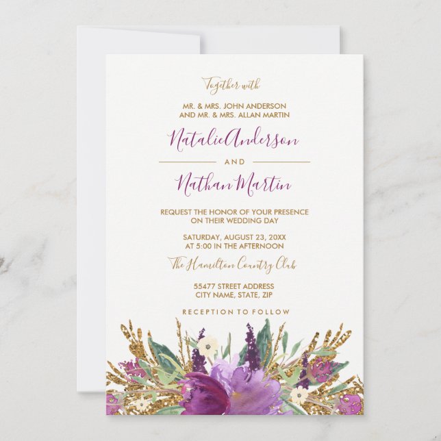 Faire-part de mariage d'Améthyste de parties scint (Devant)