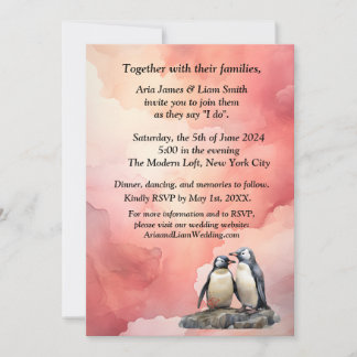 Faire-part de mariage d'amour pingouin
