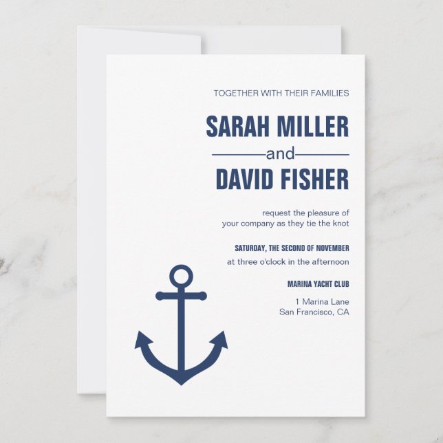 Faire-part de mariage d'Ancre bleu marine (Devant)