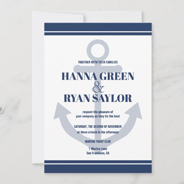 Faire-part de mariage d'Ancre bleu marine (Devant)