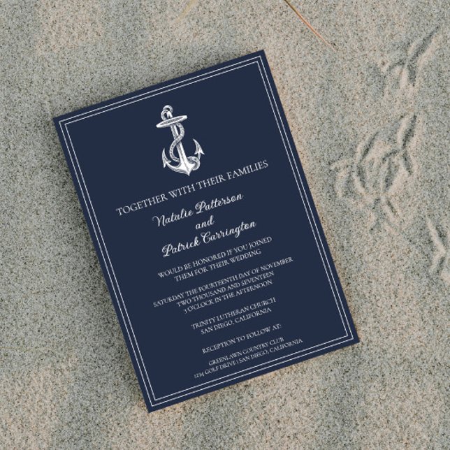 Faire-part de mariage d'Ancre marine (Navy Blue Nautical Anchor Wedding Invitation)