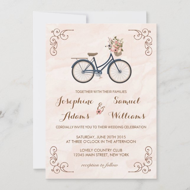 Faire-part de mariage d'aquarelle à bicyclette (Devant)
