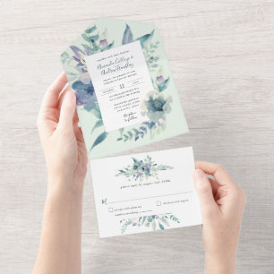 Faire-part de mariage d'aquarelle bleu