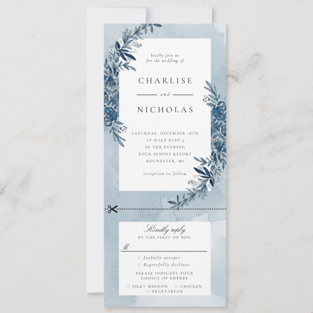 Faire-part de mariage d'aquarelle bleu Indigo avec (Devant)