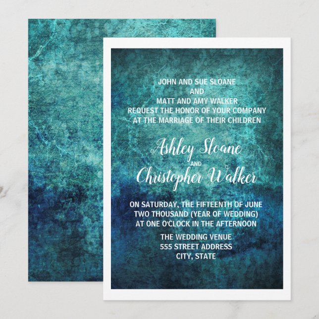 Faire-part de mariage d'aquarelle bleu turquoise (Devant / Derrière)