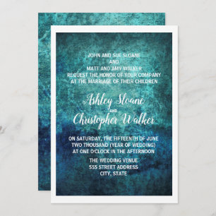 Faire-part de mariage d'aquarelle bleu turquoise
