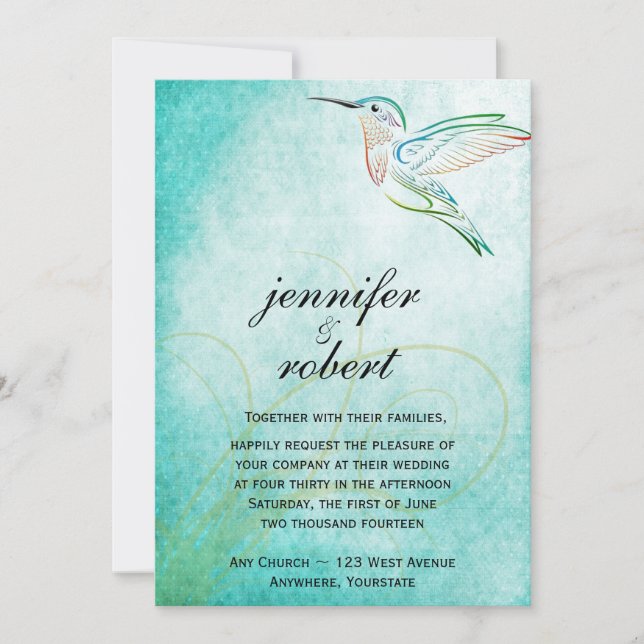 Faire-part de mariage d'aquarelle de colibri (Devant)