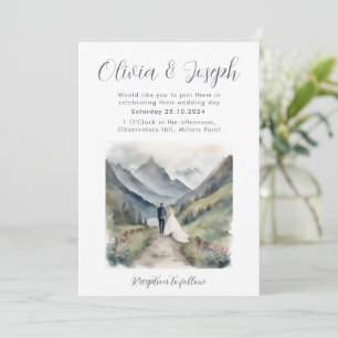 Faire-part de mariage d'aquarelle de montagne simp