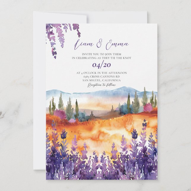 Faire-part de mariage d'aquarelle de Provence (Devant)