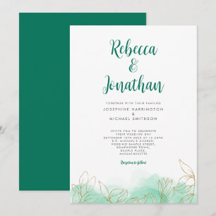 Faire-part de mariage d'aquarelle d'émeraude de fe