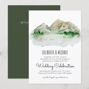 Faire-part de mariage d'aquarelle du lac Mountain