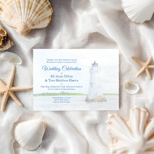 Faire-part de mariage d'aquarelle du phare de Cock