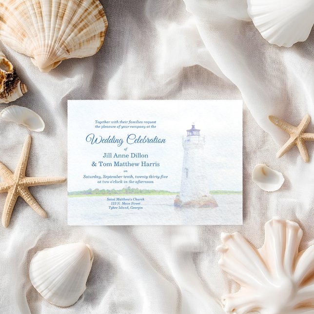 Faire-part de mariage d'aquarelle du phare de Cock (Créateur téléchargé)