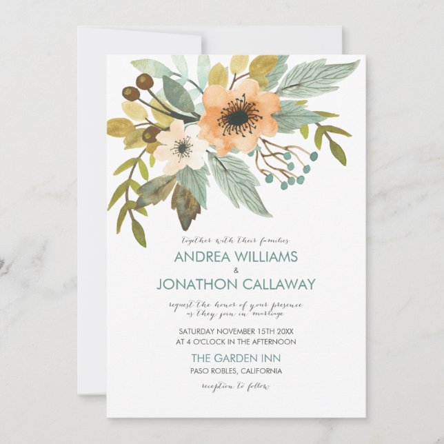 Faire-part de mariage d'aquarelle en floraison (Devant)
