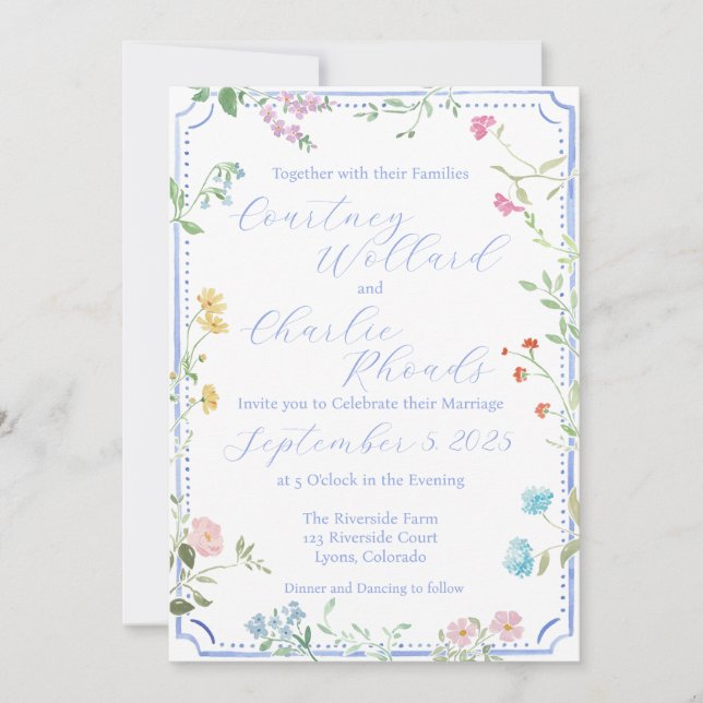 Faire-part de mariage d'aquarelle florale (Devant)