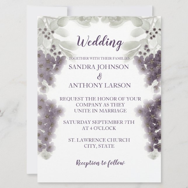 Faire-part de mariage d'aquarelle florale de lavan (Devant)