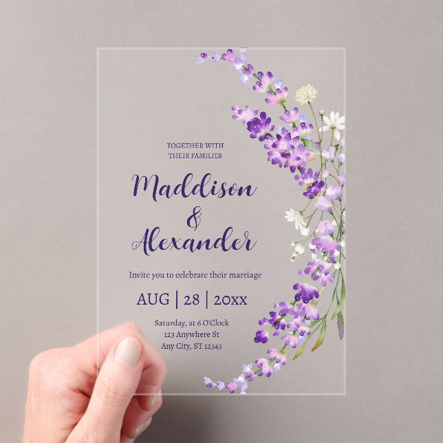 Faire-part de mariage d'aquarelle florale de lavan (In situ (ordinateur de poche))