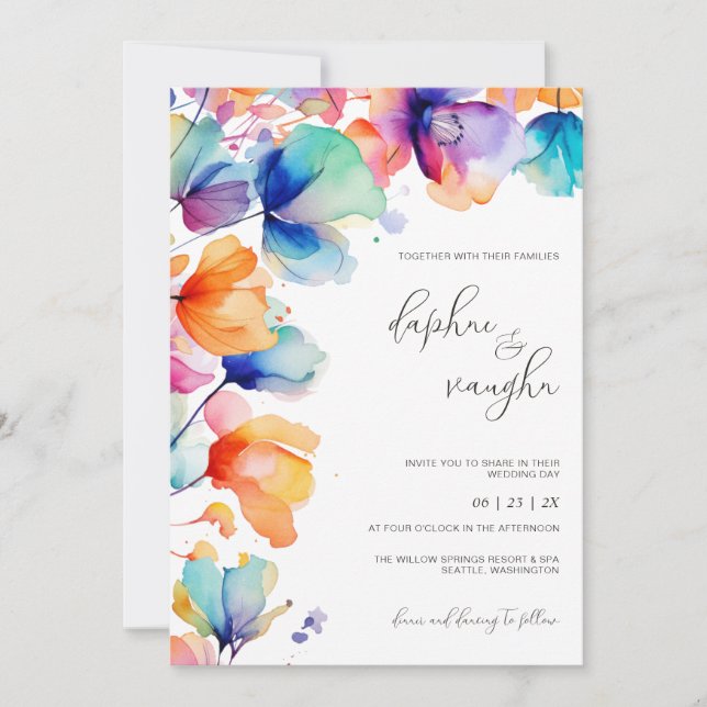 Faire-part de mariage d'aquarelle florale dynamiqu (Devant)