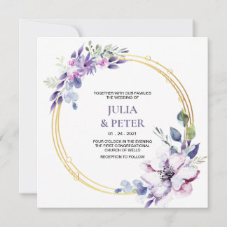 Faire-part de mariage d'aquarelle florale violet m