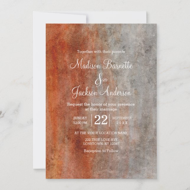Faire-part de mariage d'aquarelle gris orange d'au (Devant)
