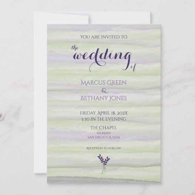 Faire-part de mariage d'aquarelle Lavande et Sage (Devant)