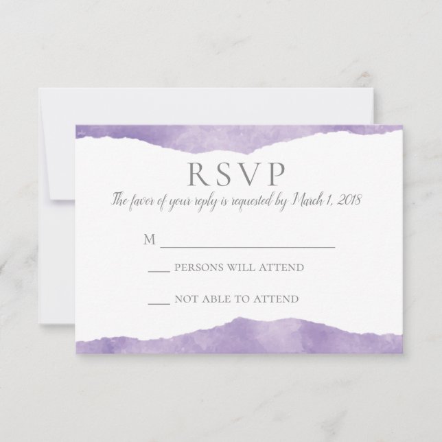 Faire-part de mariage d'aquarelle Lavande RSVP (Devant)
