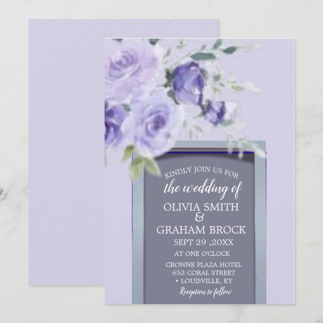 Faire-part de mariage d'aquarelle Lilac (Devant / Derrière)
