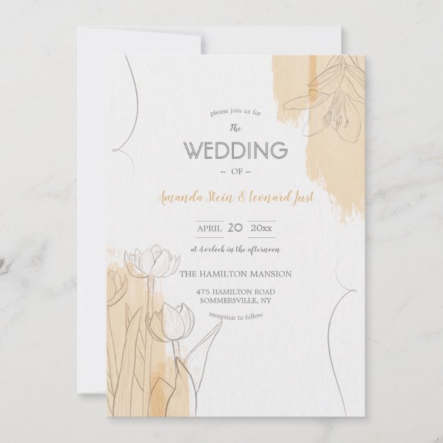 Faire-part de mariage d'aquarelle minimaliste flor (Devant)