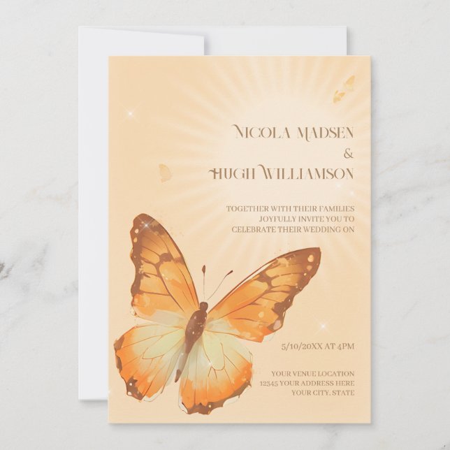 Faire-part de mariage d'aquarelle Monarch Butterfl (Devant)