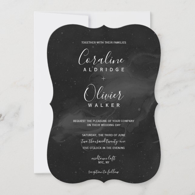 Faire-part de mariage d'aquarelle noire Smokey (Devant)