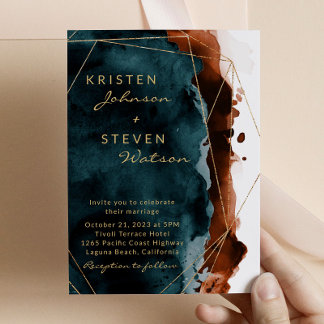 Faire-part de mariage d'aquarelle orange turquoise