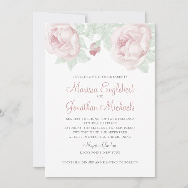Faire-part de mariage d'aquarelle Peony (Devant)
