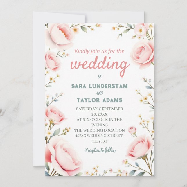 Faire-part de mariage d'aquarelle romantique (Devant)