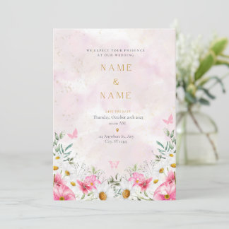 Faire-part de mariage d'aquarelle romantique rose 