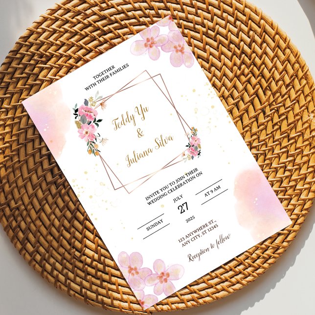 Faire-part de mariage d'aquarelle rose (Créateur téléchargé)