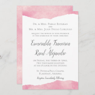 Faire-part de mariage d'aquarelle rose Cotton Cand