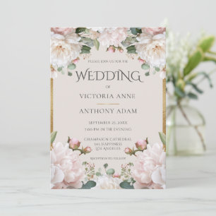 Faire-part de mariage d'aquarelle rose de pivoine