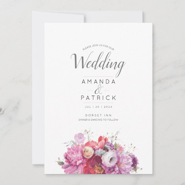 Faire-part de mariage d'aquarelle rose d'été (Devant)