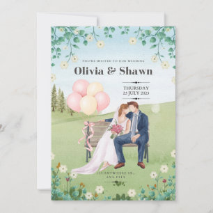 Faire-part de mariage d'aquarelle rose et vert