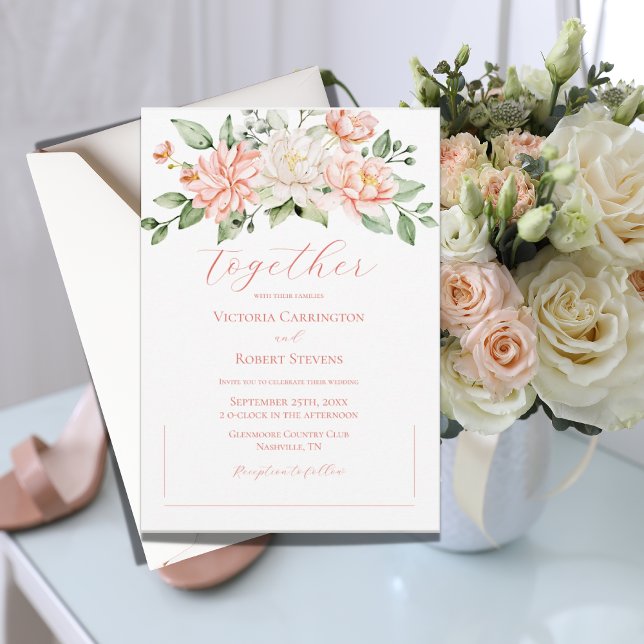 Faire-part de mariage d'aquarelle rose Floral mode (Créateur téléchargé)