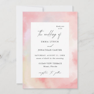 Faire-part de mariage d'aquarelle rose vif moderne