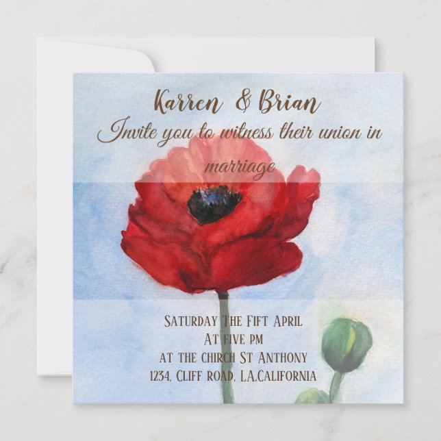 Faire-part de mariage d'aquarelle rouge (Devant)