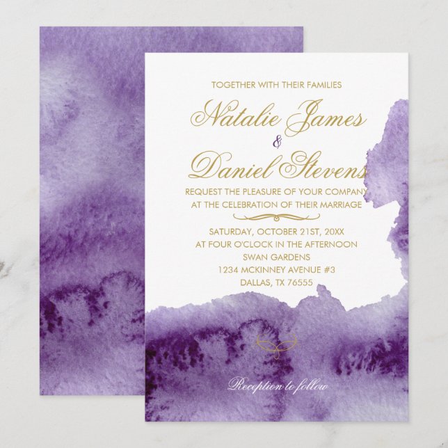 Faire-part de mariage d'aquarelle ultra violet (Devant / Derrière)
