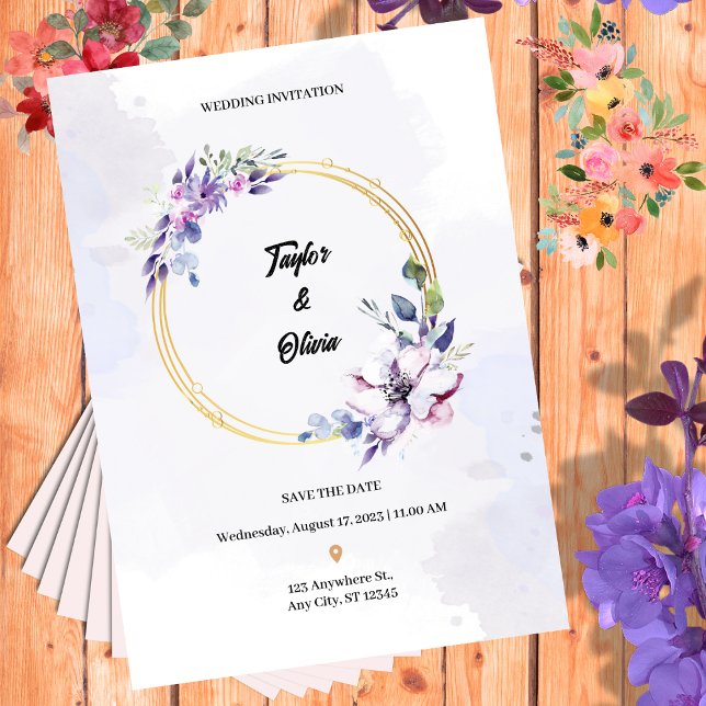 Faire-part de mariage d'aquarelle violette (Créateur téléchargé)