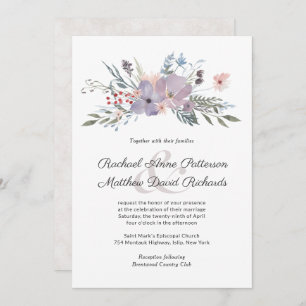 Faire-part de mariage d'aquarelle violette Meadow